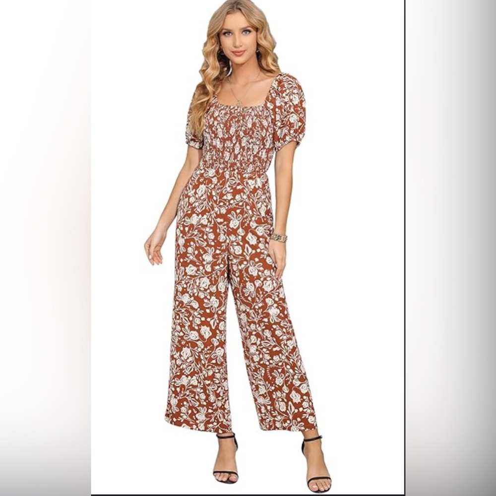 INSPIRED HEARTS Terracotta Floral Jumpsuit Romper Size L